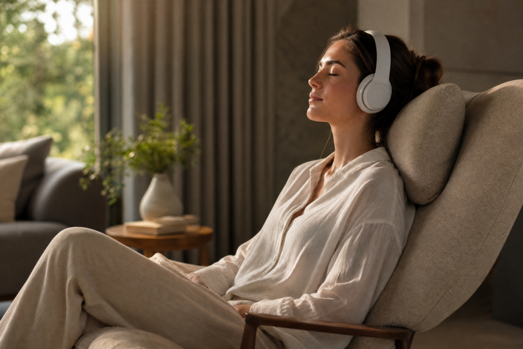 Person using headphones for Neurotinn tinnitus sound therapy relief